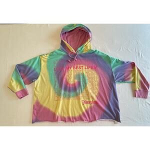 Disneyland Parks Tie Dye Pullover Women Livin' My Best Life Crop Hoodie Size 2X